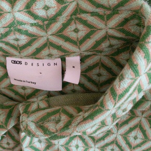 ASOS MENS CASUAL SHIRT SHORT SLEEVE GREEN DIAMOND BUTTON UP SLIM FIT SIZE MED - Picture 4 of 5